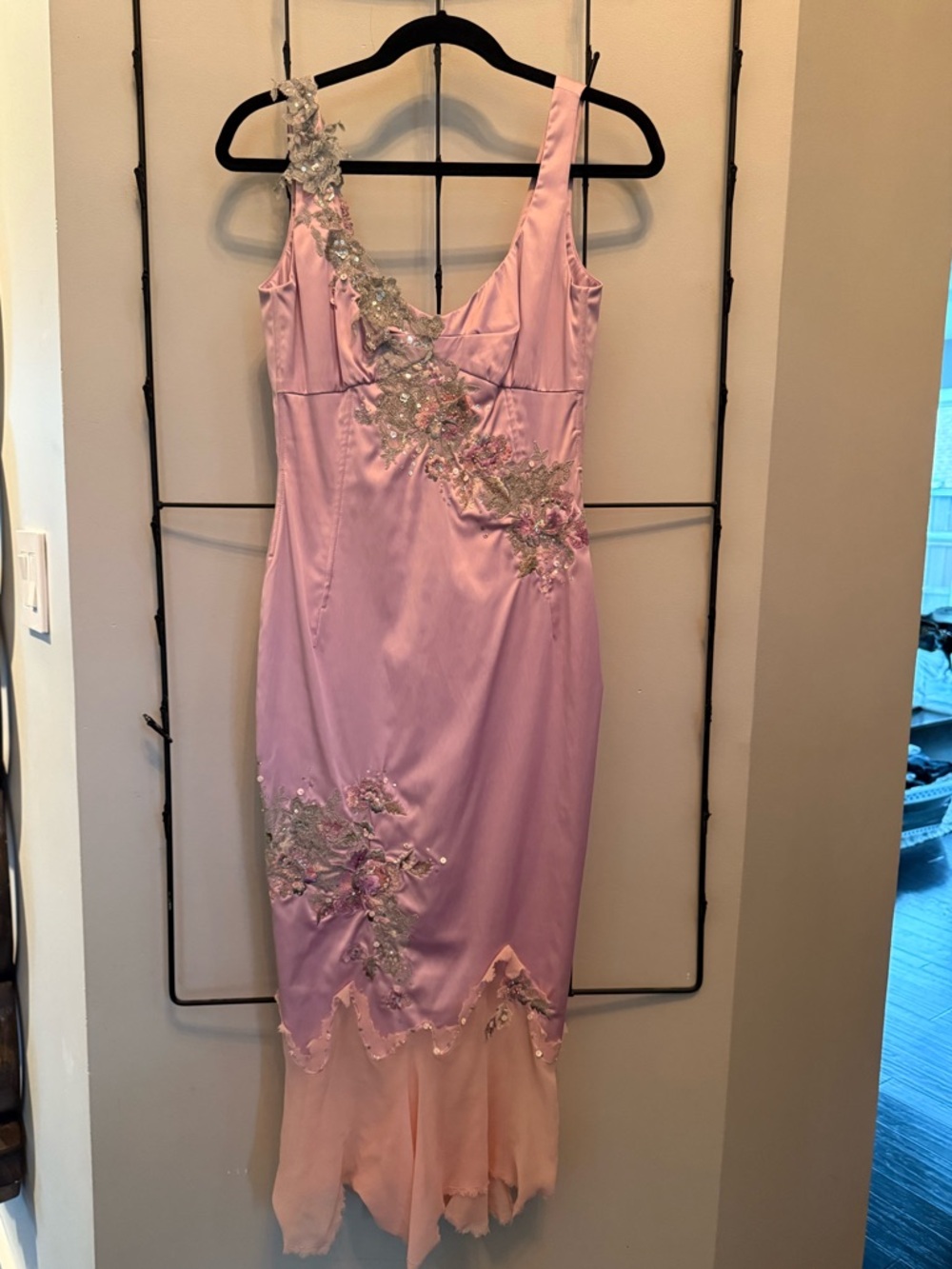 Mandalay Lavender Satin Evening Dress with Beaded Detail